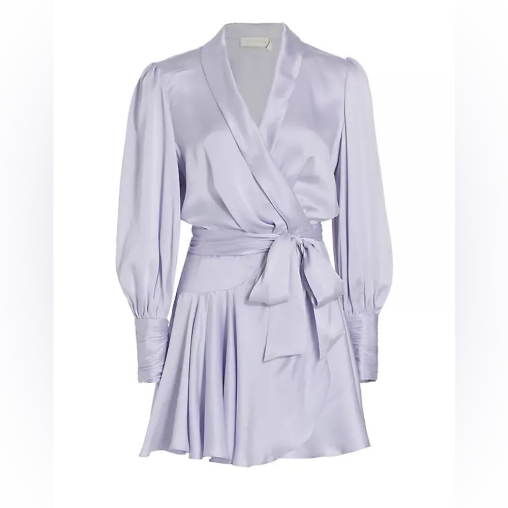 Zimmermann Silk Wrap V-Neck Minidress In Lavender Purple sz 4 US 10/12  NWT 595$ - Picture 2 of 7
